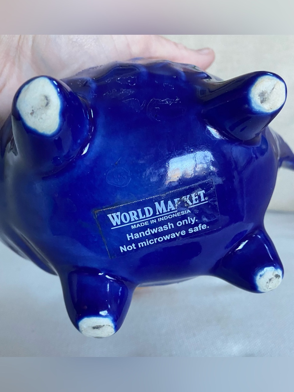 VTG World Market Cobalt Blue Ceramic Koi Fish Teapot Bamboo Handle - Picture 6 of 8